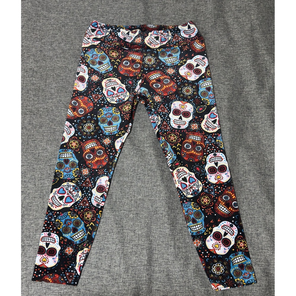 No Boundaries Womens XXL Sugar Skull Leggings Black Multi Color Halloween